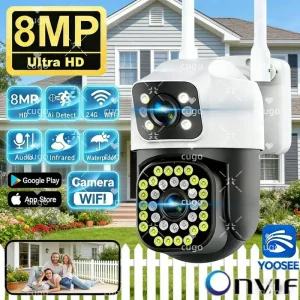 4K 8MP WiFi Surveillance Camera Wifi Outdoor Dual Lens PTZ IP Camera Auto Tracking Audio Video ONVIF Security CCTV Camera YOOSEE