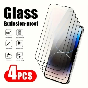 4Pcs HD Fingerprint Screen Protector for iPhone 17 16 15 14 13 12 11 Pro Max XR XS Max Tempered Glass For IPhone 7 8Plus Glass