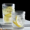 4pcs/2pcs/1pcs Nordic Style Sunflower Water Cup 300ml/350ml Retro Relief Glass Cup French Cold Drink Cups Transparent Juice Cup
