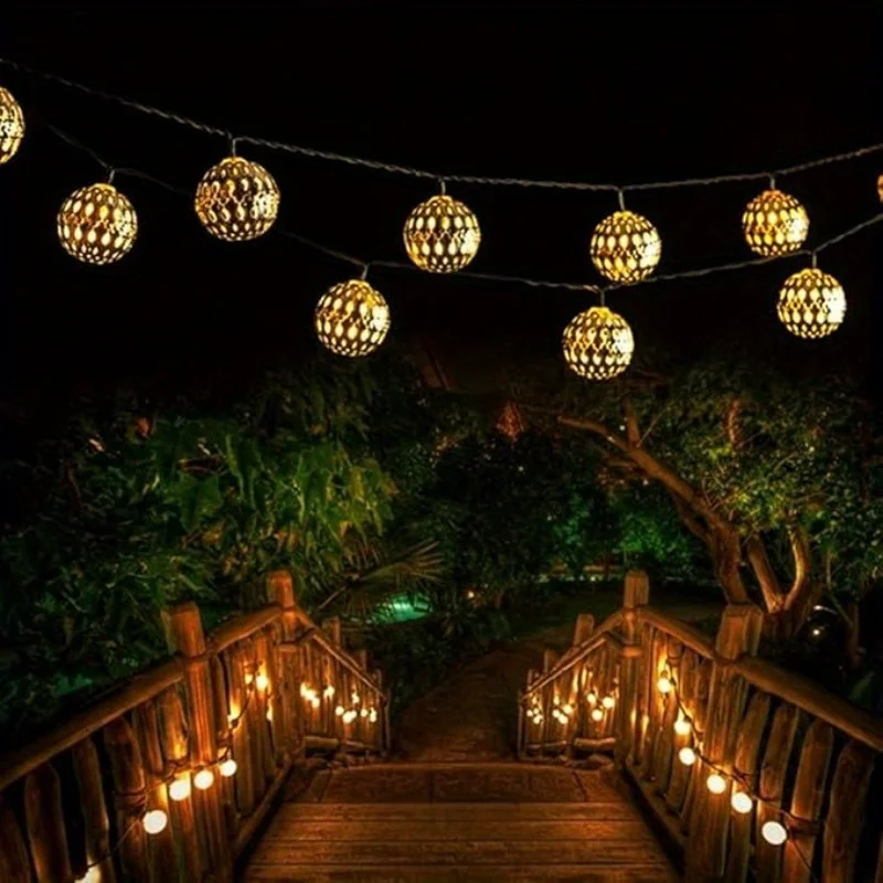 50/ 30/ 20 LED Moroccan Ball Solar String Lights Waterproof 8 Modes for Outdoor Garden Wedding Party Christmas Halloween Decor - Image 2