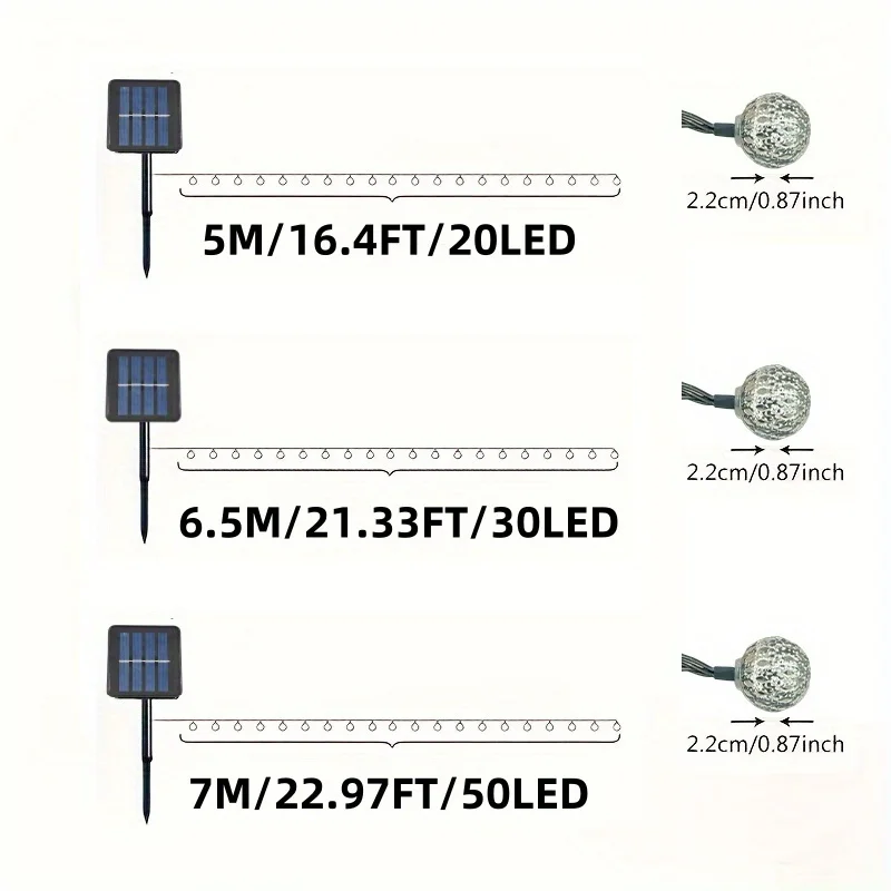 50/ 30/ 20 LED Moroccan Ball Solar String Lights Waterproof 8 Modes for Outdoor Garden Wedding Party Christmas Halloween Decor - Image 3