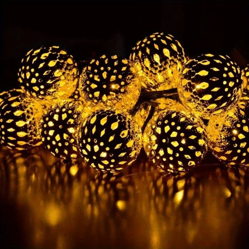 50/ 30/ 20 LED Moroccan Ball Solar String Lights Waterproof 8 Modes for Outdoor Garden Wedding Party Christmas Halloween Decor - Image 4