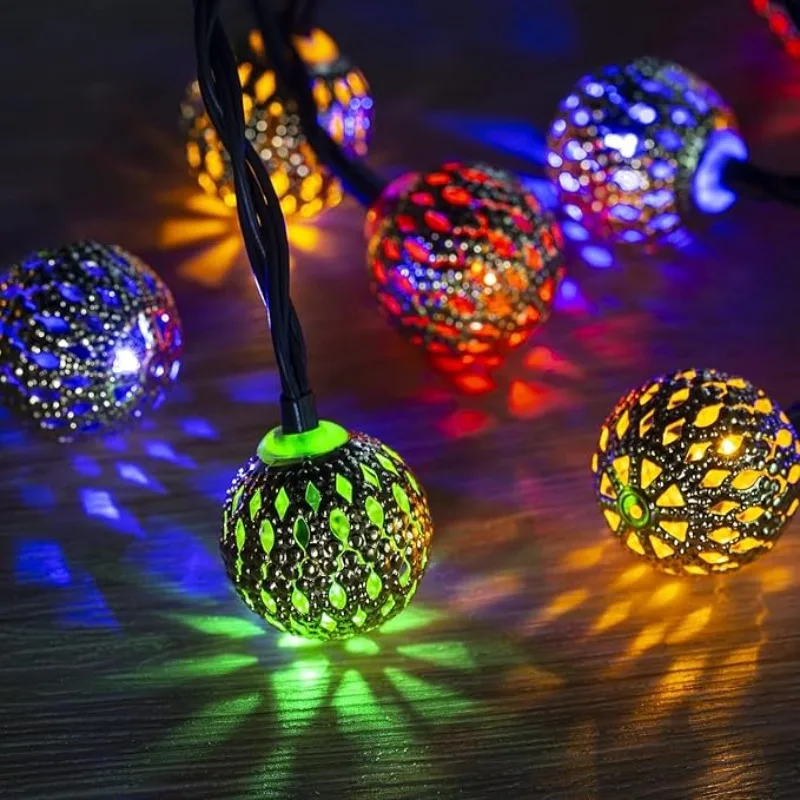 50/ 30/ 20 LED Moroccan Ball Solar String Lights Waterproof 8 Modes for Outdoor Garden Wedding Party Christmas Halloween Decor - Image 5