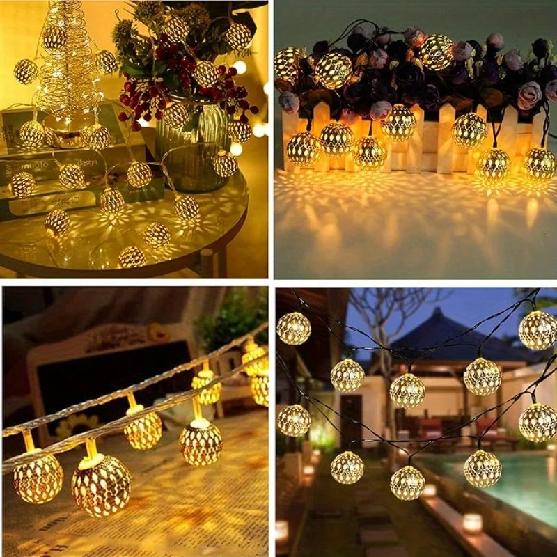 50/ 30/ 20 LED Moroccan Ball Solar String Lights Waterproof 8 Modes for Outdoor Garden Wedding Party Christmas Halloween Decor - Image 6