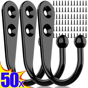 50/1PCS Alloy Hooks with Screws Wall Mounted Hanging Hangers for Coat Towel Bags Caps Hook Kitchen Bathroom Storage Rack Holders