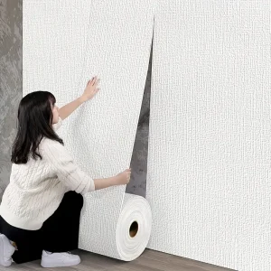 50cm linen foam 3D self-adhesive wall sticker PVC solid color thickened waterproof background wall renovation wallpaper