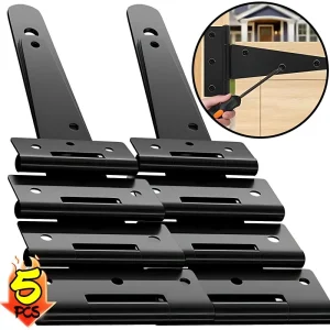 5/1Sets Heavy Duty Black T Shape Iron Hinges Galvanized Door Gate Hardware Hinges Shed Cabinet Barn Room Strap Hinge with Screw