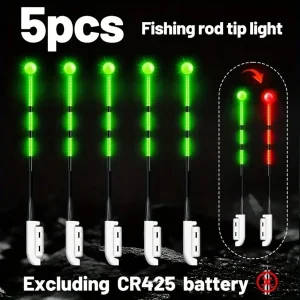 5pcs Fishing Bite Indicator Set, Light Changes from Green to Red When Bitten, Rod Tip Glow Stick for Night Fishing