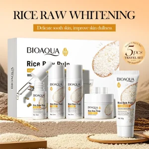 5pcs/set BIOAQUA White Rice Skin Care Sets Moisturizing Facial Cleanser Face Cream Serum Lotion Whitening Anti-Aging Facial Skin