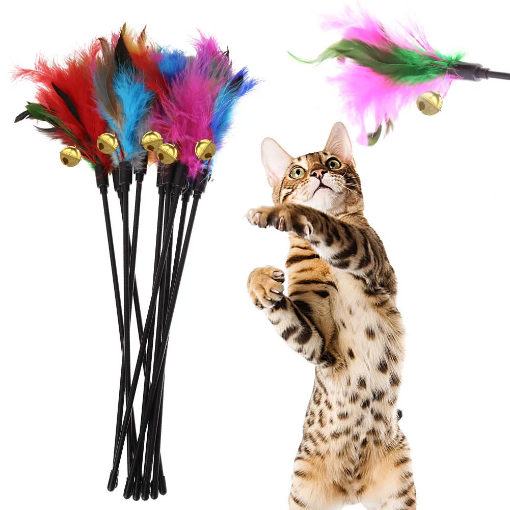 5pcs/set Short Rod Interactive Stick Colorful Feather Chicken Feather Cat Stick Bell Exquisite Creative Fashion Pet Cat Supplies - Image 2