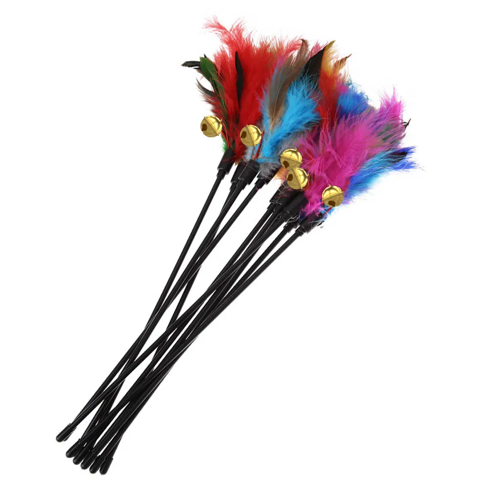 5pcs/set Short Rod Interactive Stick Colorful Feather Chicken Feather Cat Stick Bell Exquisite Creative Fashion Pet Cat Supplies - Image 3