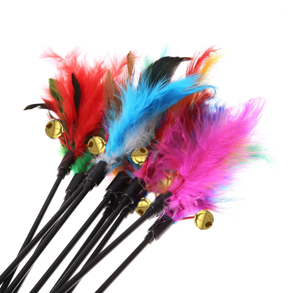 5pcs/set Short Rod Interactive Stick Colorful Feather Chicken Feather Cat Stick Bell Exquisite Creative Fashion Pet Cat Supplies - Image 4