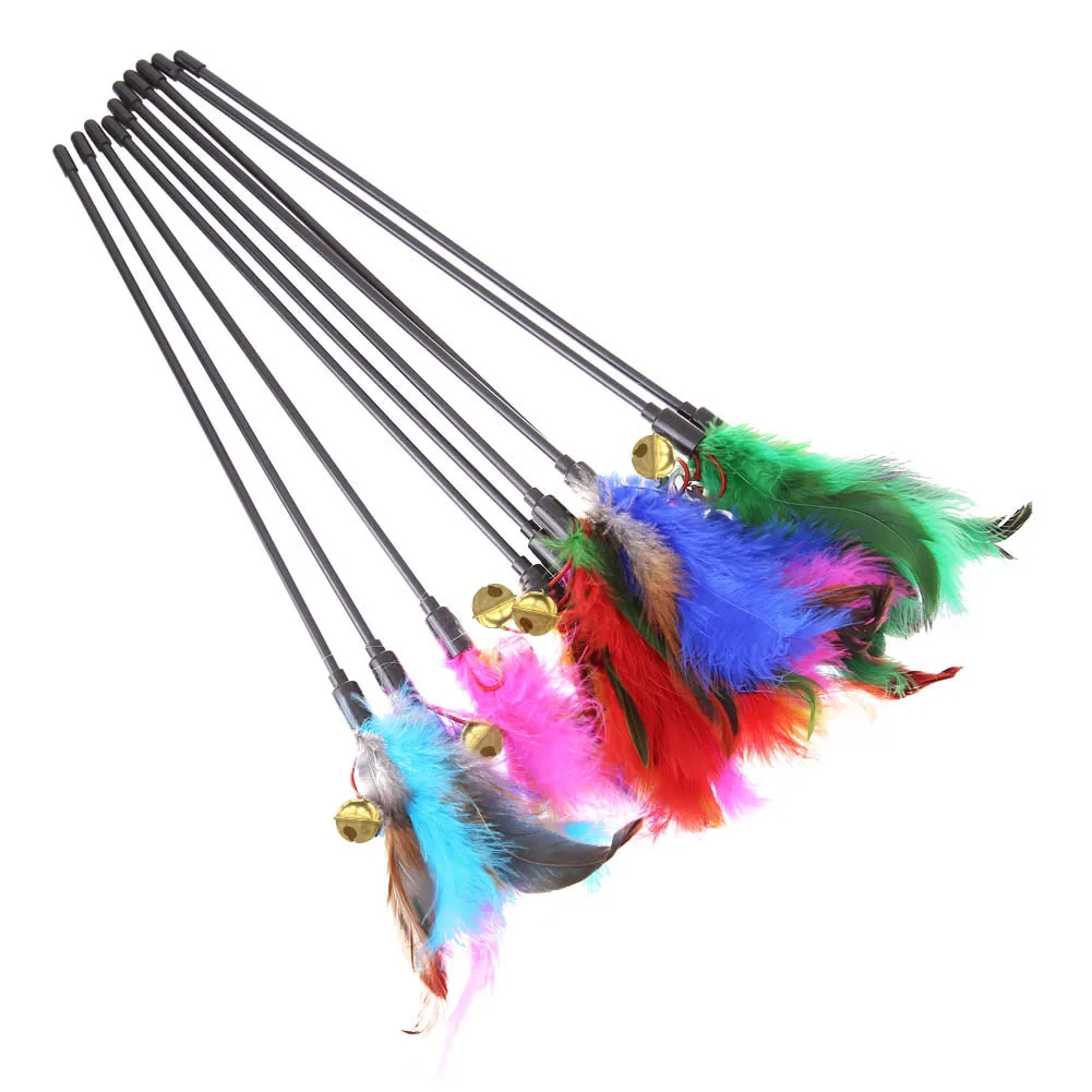 5pcs/set Short Rod Interactive Stick Colorful Feather Chicken Feather Cat Stick Bell Exquisite Creative Fashion Pet Cat Supplies