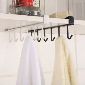 6-Hook Plastic Under Shelf Hanging Rack Kitchen Bathroom Wardrobe Organizer