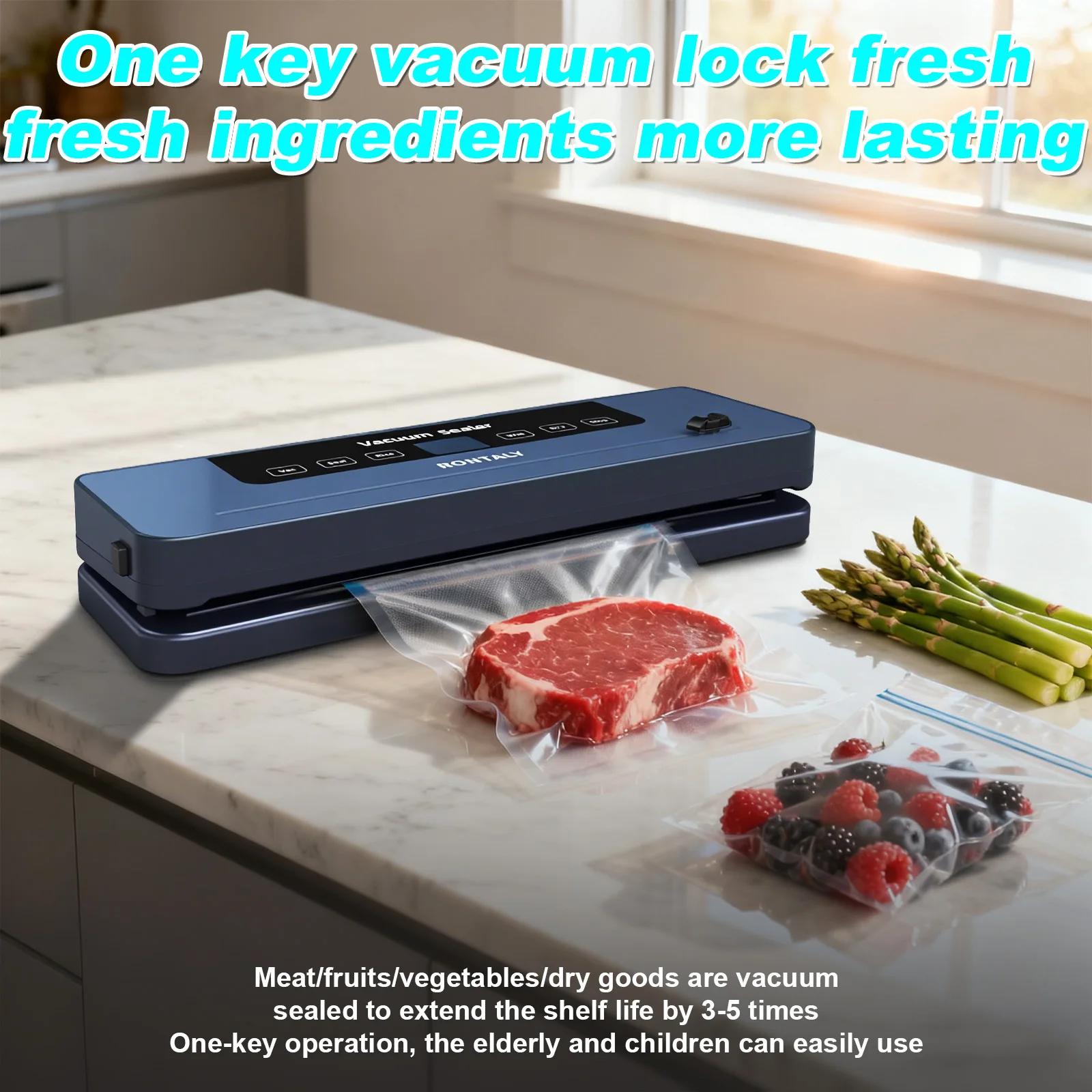 6 in 1 Vacuum Sealer Machine 30cm Longer Seal Food Sealer Built-In Cutter, Keep Meat Vegetables Snacks Fruits Grains Fresh - Image 2