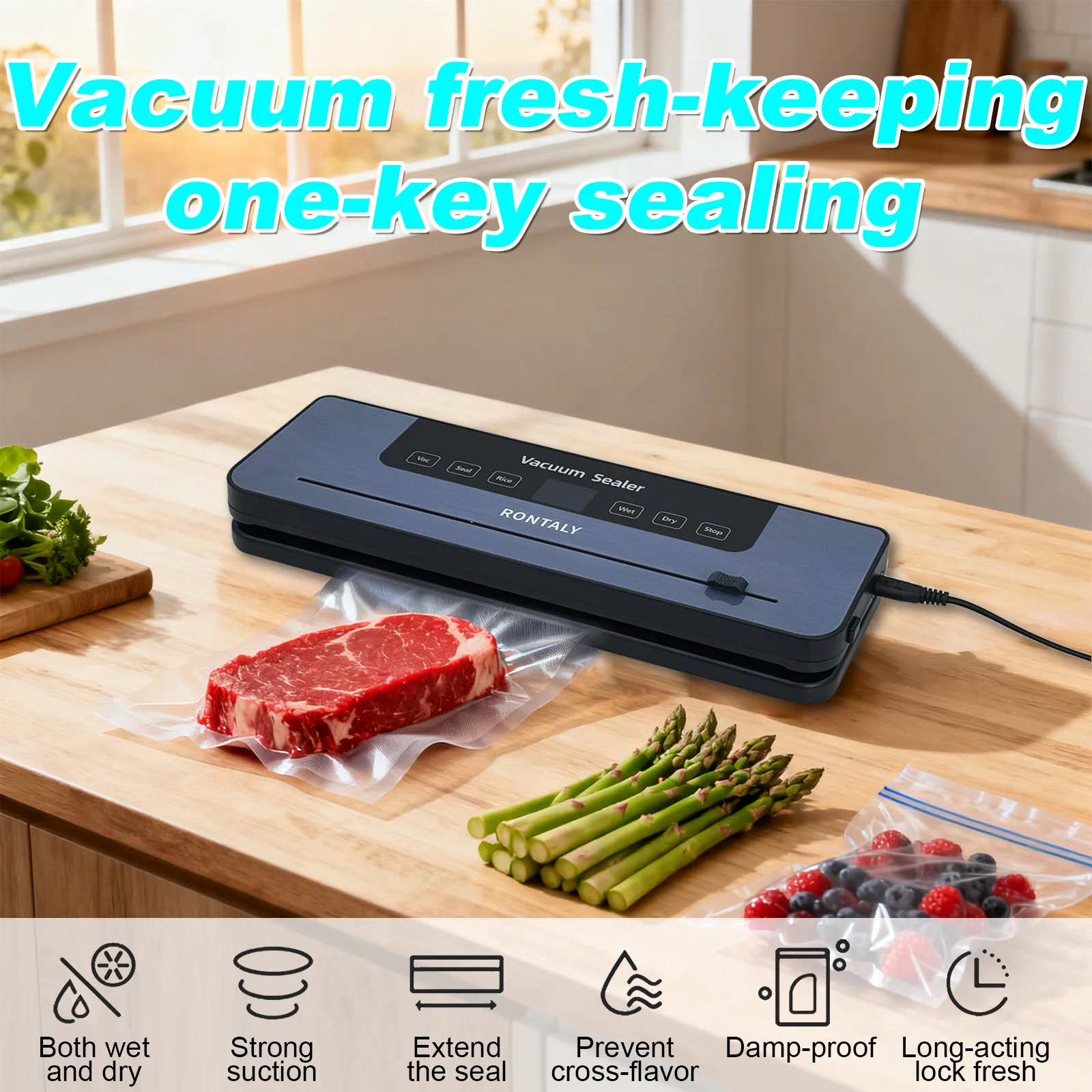 6 in 1 Vacuum Sealer Machine 30cm Longer Seal Food Sealer Built-In Cutter, Keep Meat Vegetables Snacks Fruits Grains Fresh - Image 4