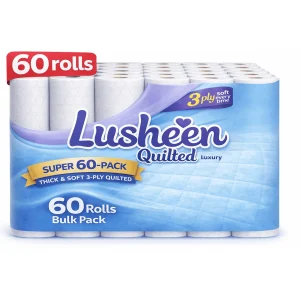 60 Rolls Toilet Paper Bulk Pack – Extra Long 150 Sheets – Soft & Strong 3 Ply – Unscented Family Size