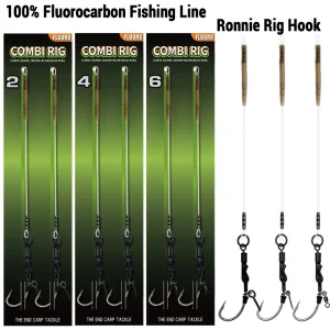 6PCS/10PCS Ronnie rig 3 Styles Carp Rigs 4 Hook Sizes: 2#, 4#, 6#, 8# - Fluorocarbon Fishing Line, Quick Change Swivel & Bait Sc