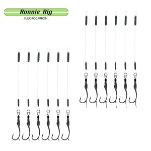 6pcs 9pcs Ronnie Rigs Fluorocarbon Carp Rigs Ready Tied Hook Link with Rolling Swivels Boilie Screw for Carp Fishing #2#4#6 Hook