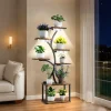 7 Tiered Plant Stand Branch Shape Metal Flower Display Rack Holder with LED Grow Lights