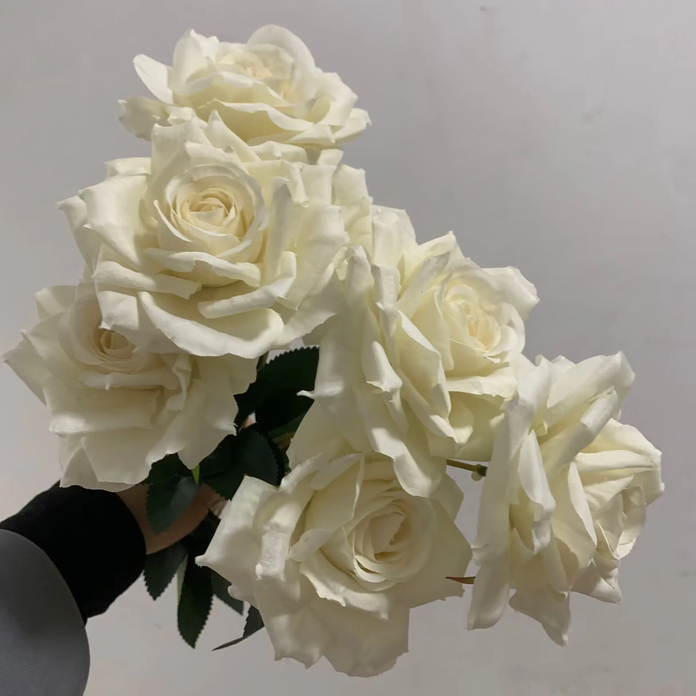 7Heads Roses Bouquet Artificial Flower White Beige Ivory Vintage Rose Living Room Dry Flower Decoration Wedding - Image 2