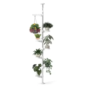 7Layer Tension Pole Plant Stand Indoor Decorative Metal Flower Pot Holder Display Rack Floor to Ceiling Adjustable Hanging Corn