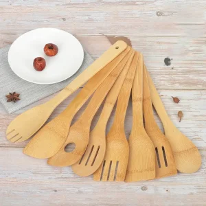 8-piece Kitchen Utensil Set, Bamboo Spoons And Spatulas, Wooden Kitchen Utensils, Cooking Tools, Mixing Set