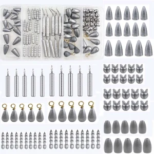 85Pcs Fishing Weights Sinkers Kit Nail Weights Drop shot Bullet Fishing weight for Wacky rig Texas rig Bass Trout Fishing Tackle