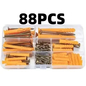 88PCS Drywall Anchors and Screws Assortment Kit M6/8/10 Zinc Plated Flat Head Screws for Woodworking and Expansion Tubes