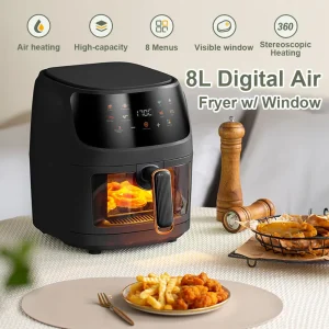 8L Electric Air Fryer with Visual Window Touchscreen Home Oilless Smart Airfryer For Frying Roasting Baking Kitchen Appliances