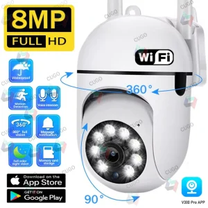 8MP Wifi Surveillance Camera Wireless Security PTZ IP Camera Color Night Vision AI Human Tracking CCTV Camera 4X Digital Zoom