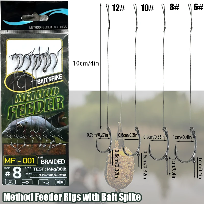 8PCS Premium Method Feeder Rig Bait Spike,Maggot Clip,Quick Stop - Pre-Tied, Strong Line Hair Rig, Sharp Hooks for Carp Fishing - Image 4
