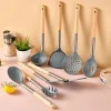 8Pcs Silicone Kitchenware Set Non-Stick Wooden Handle Kitchen Utensils Anti Slip Spatula Shovel Spoon Spaghetti Claw Cooking Set