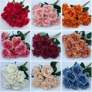 9-head Rose Bouquet Artificial Flowers Silk Roses Bride Bouquet Wedding Home Decoration Accessories for Vase Plants Arrangement