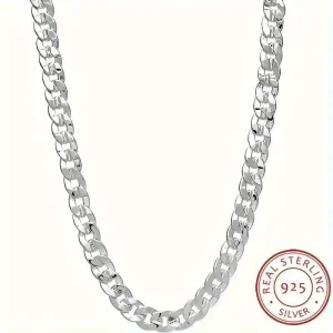 925 Sterling Silver 7mm Cuban Chain Necklace noble charms for women men lady Concave Sideways Design Wedding Jewelry
