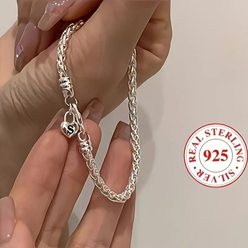 925 Sterling Silver Bracelet Heart Pendant S Letter Accessories Hand Jewelry Women Engagement Charm Jewelry Gift