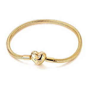 925 Sterling Silver Bracelets 17-20CM Original Golden Sparkling Heart Shaped Bracelet Fit DIY Charms Beads Fashion Women Jewelry