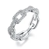 925 Sterling Silver Classic Link Chain Shape Simulated Diamond Stackable Ring for Women Crystal Zircon Engagement Rings