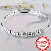 925 Sterling Silver Exquisite Beaded Bangle for Women, Stylish and Elegant Adjustable Bangle, Party Gift Accessory Jewelry