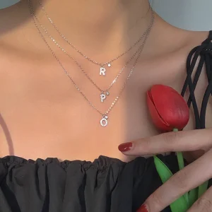 925 Sterling Silver Letter Necklace Shiny Zircon Letter Pendant Collar Chain Your Name Necklace Wedding Jewelry Birthday Gift