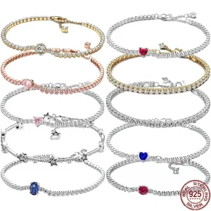 925 Sterling Silver New Exquisite Heart-shaped All Zirconia Tennis Bracelet Shiny Luxurious Charm Bracelet Holiday Surprise Gift