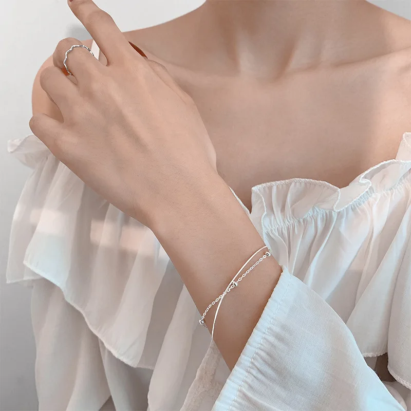 925 Sterling Silver Round Ball Lucky Bracelets Woman Double-Layer Snake Chain Hot Top Quality Jewelry Wedding Jewellery - Image 2