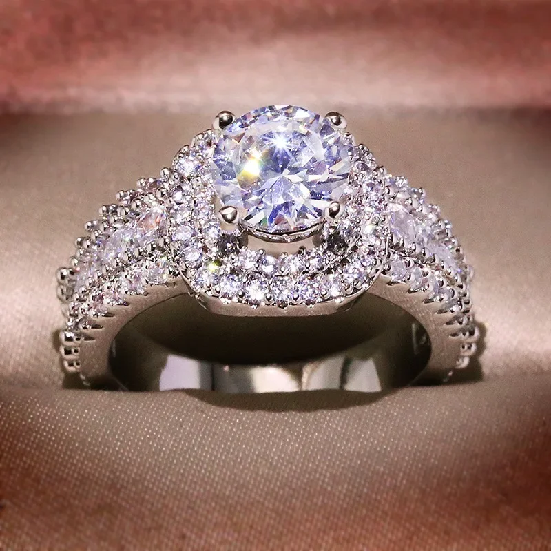 925 Sterling Silver Square Zircon Full Diamond Ring, Ladies Banquet Engagement Party Birthday Gift - Image 2