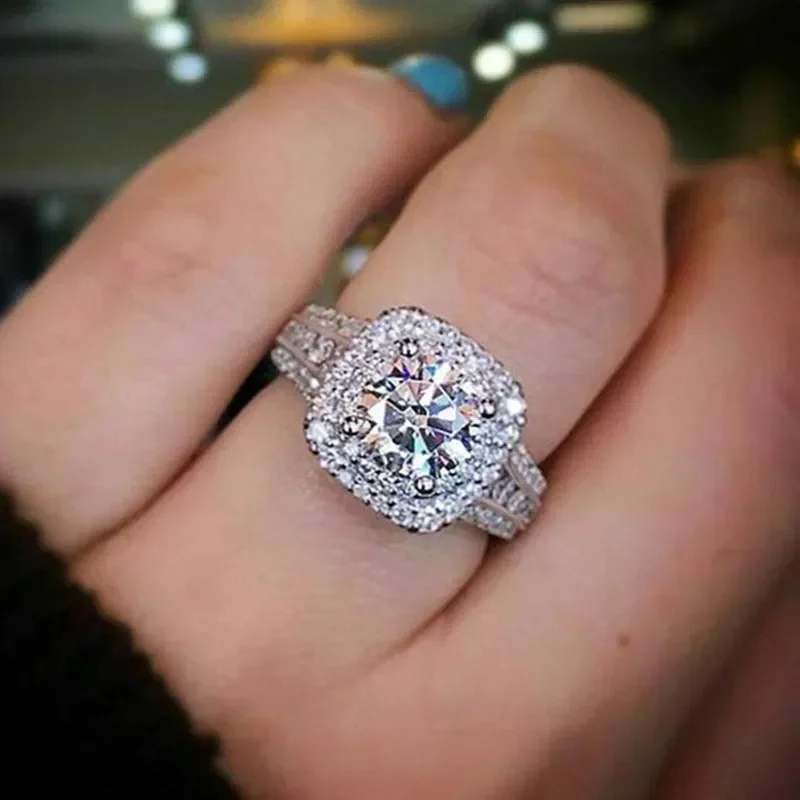 925 Sterling Silver Square Zircon Full Diamond Ring, Ladies Banquet Engagement Party Birthday Gift - Image 5