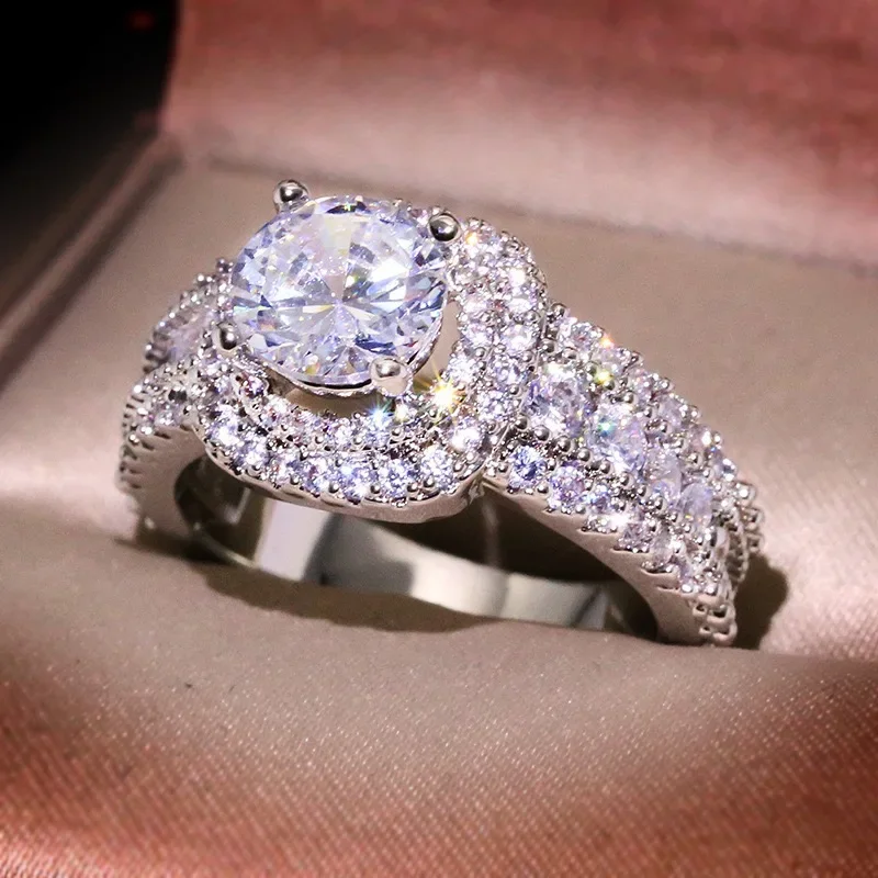 925 Sterling Silver Square Zircon Full Diamond Ring, Ladies Banquet Engagement Party Birthday Gift - Image 3