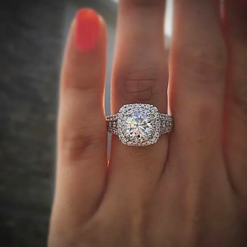 925 Sterling Silver Square Zircon Full Diamond Ring, Ladies Banquet Engagement Party Birthday Gift - Image 6