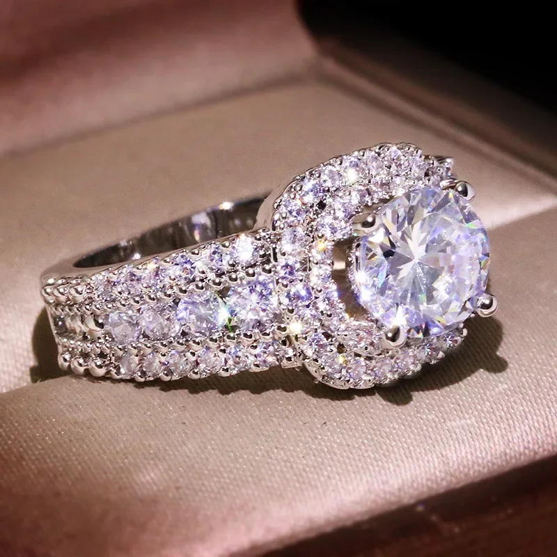 925 Sterling Silver Square Zircon Full Diamond Ring, Ladies Banquet Engagement Party Birthday Gift - Image 4