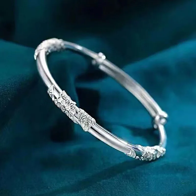 925 sterling silver original designer blooming flowers bracelets Bangles for women fashion party wedding jewelry Adjustable gift - Image 2