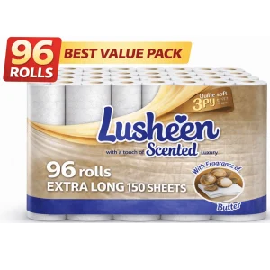 96 Rolls Toilet Paper – 3 Ply – Extra Long 150 Sheets – Soft & Strong Bulk Pack – Long Lasting Family Size