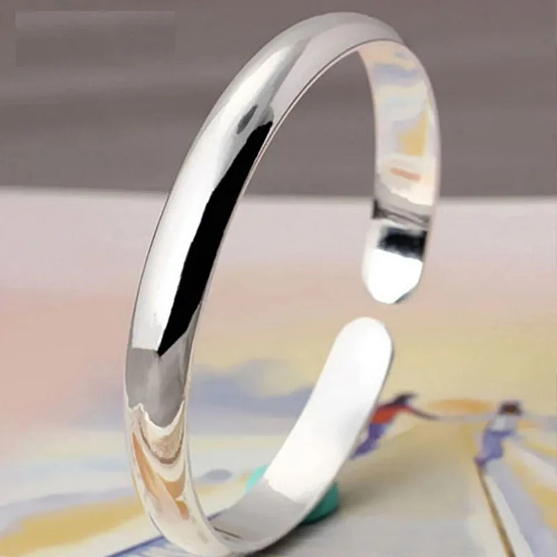 999 Sterling Silver Cuff Polishing Retro Bracelet Bangles For Women Party Wedding Jewelry Accessories Argent 925 - Image 4